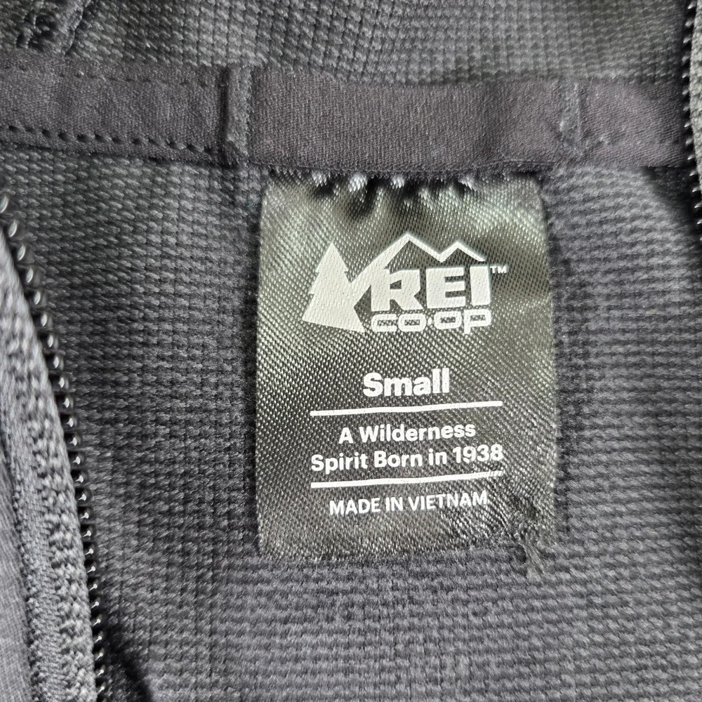 REI Co-op Mens Small Black Full Zip Grid Fleece Hoodie Active Jacket Reflective